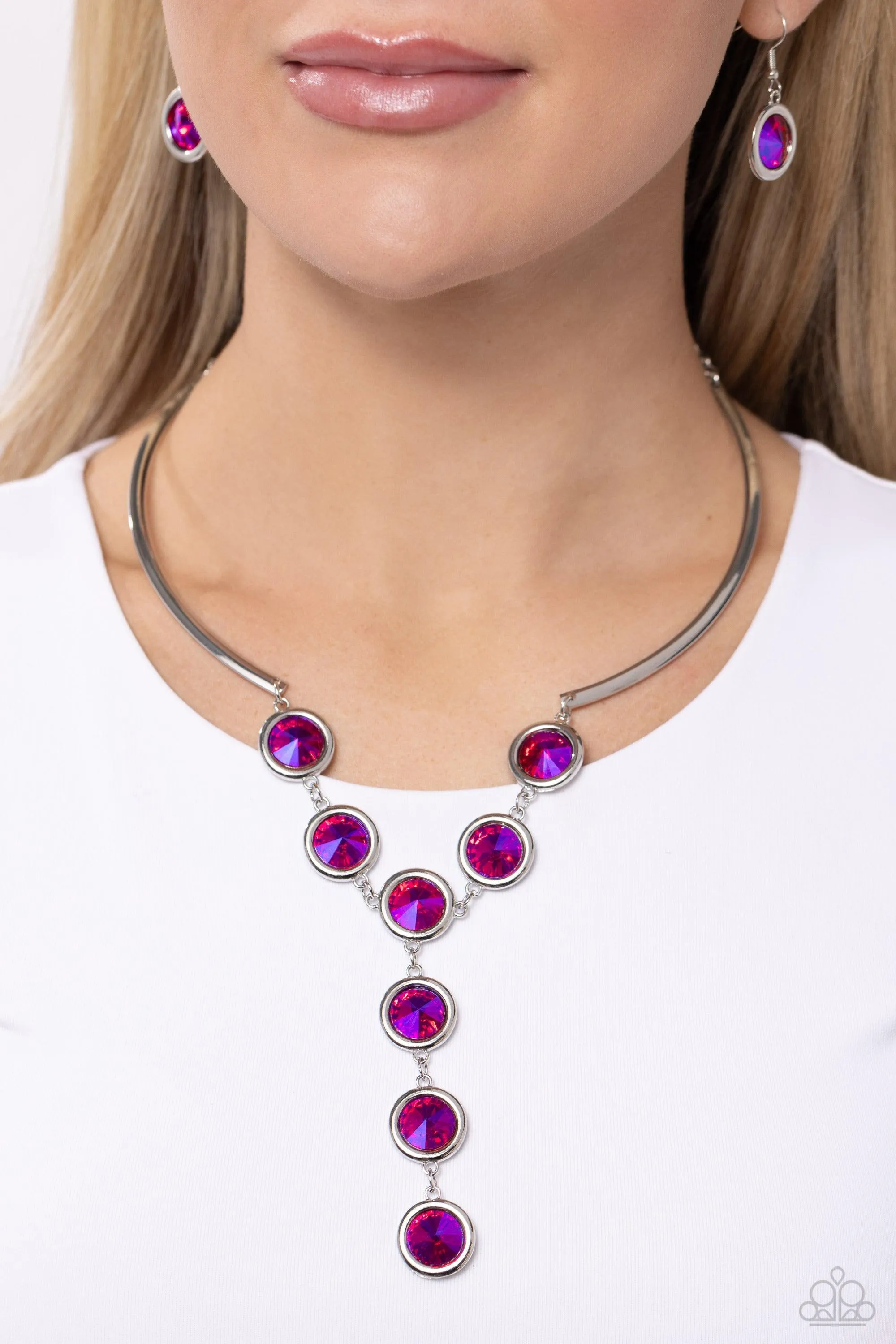 Cheers to Confidence Pink UV Shimmer Rhinestone Necklace - Paparazzi Accessories