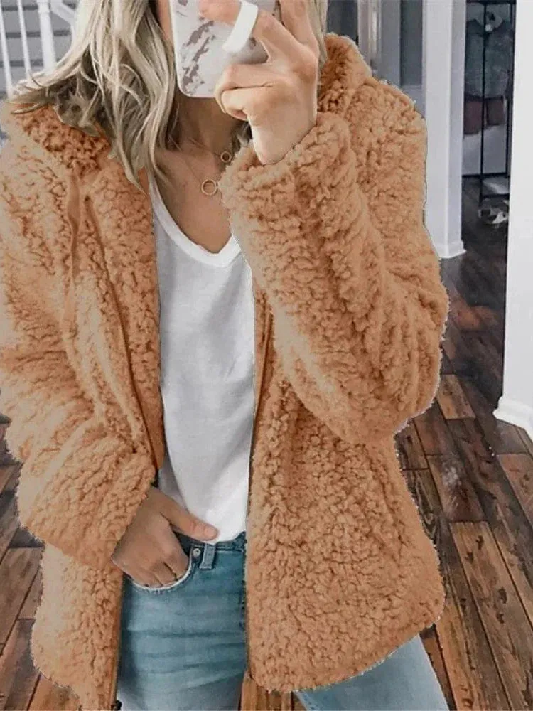 Chic & Modern Women's Sherpa Teddy Coat Zip-Up Hoodie for Daily Fall Wardrobe