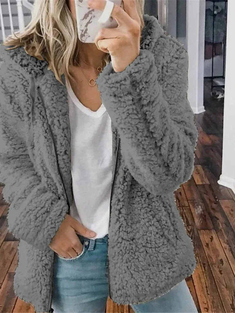 Chic & Modern Women's Sherpa Teddy Coat Zip-Up Hoodie for Daily Fall Wardrobe