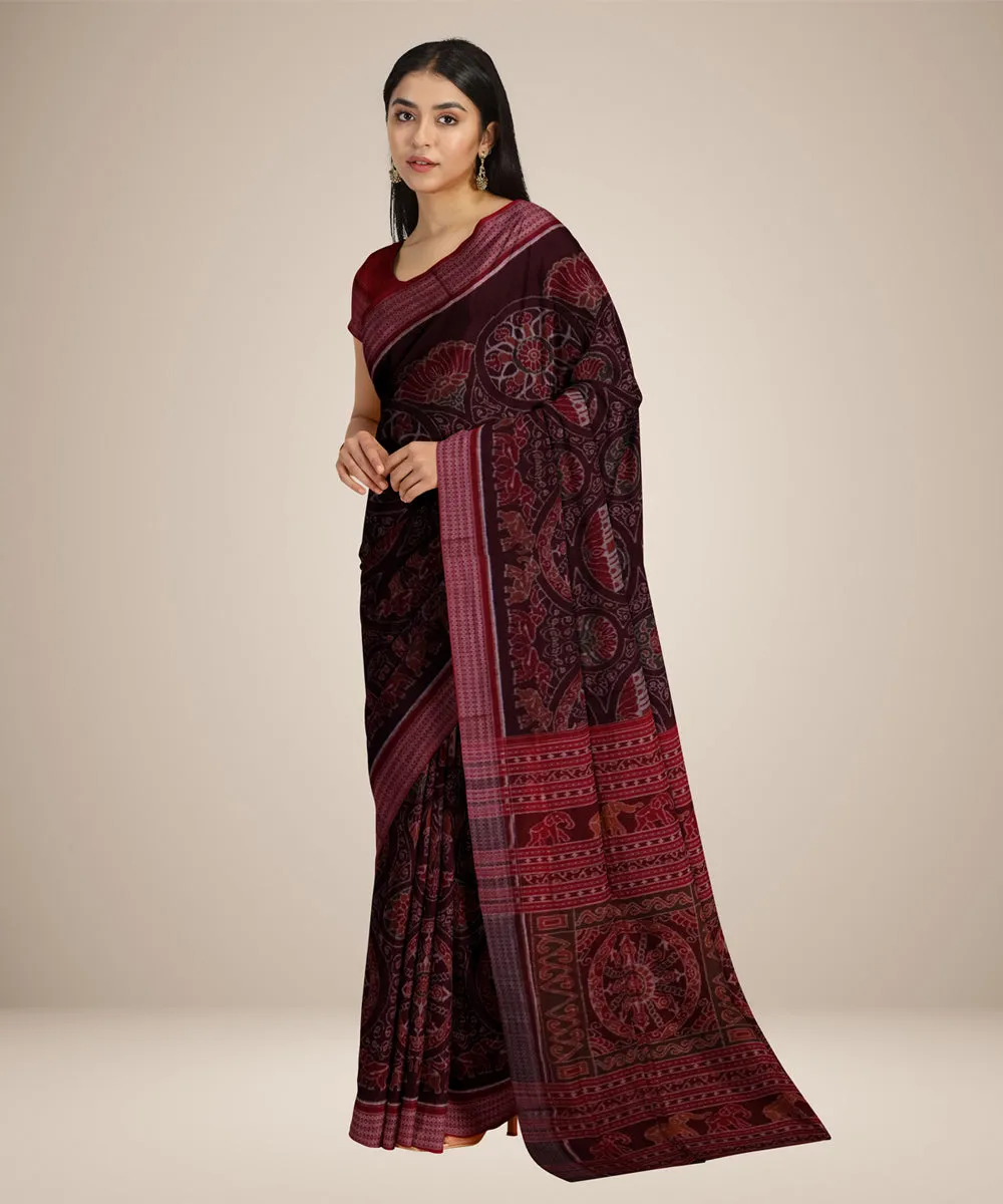 Chocolate brown maroon cotton handwoven sambalpuri saree