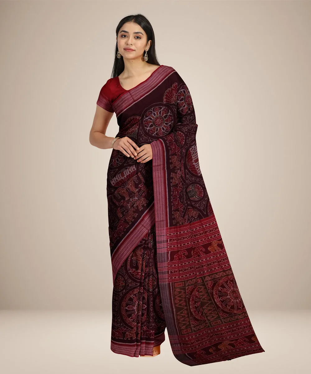 Chocolate brown maroon cotton handwoven sambalpuri saree