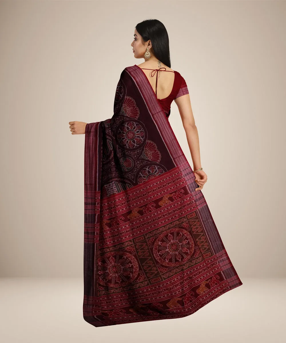 Chocolate brown maroon cotton handwoven sambalpuri saree