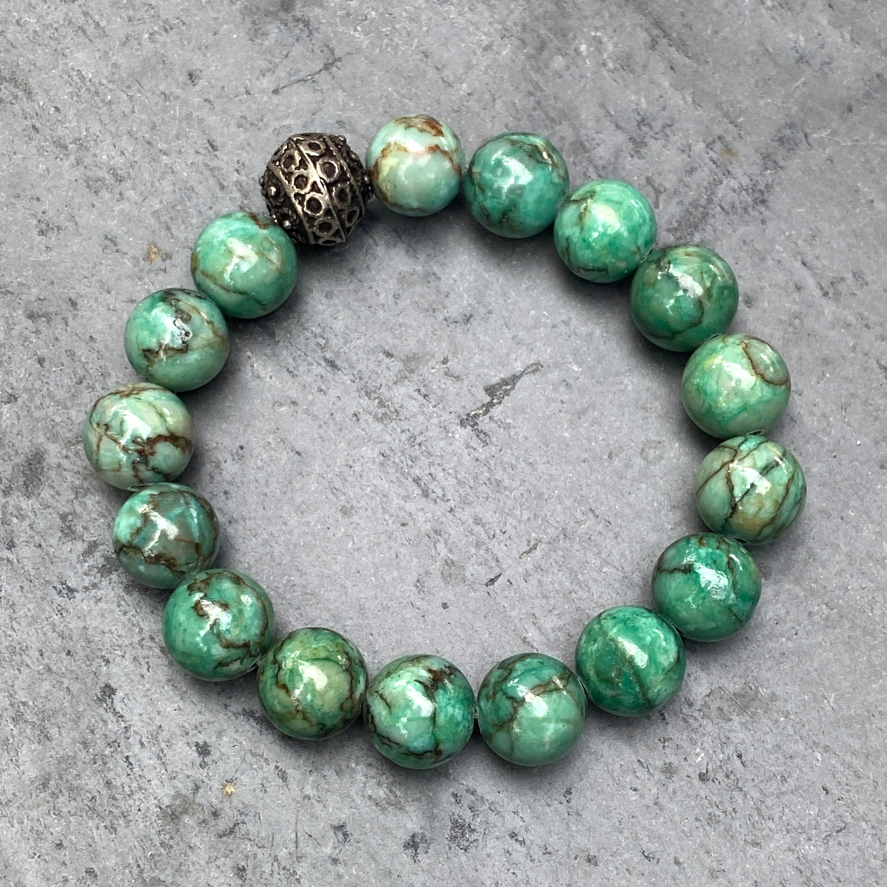 Chrysocolla and Sterling Silver Beaded Bracelet