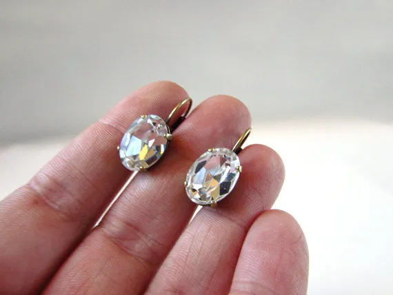 Clear Swarovski Crystal Earrings - Medium Oval