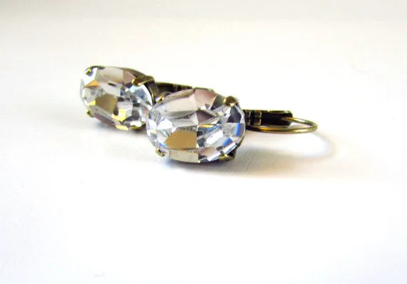 Clear Swarovski Crystal Earrings - Medium Oval