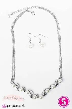 Crazy About You White Pearl Necklace and matching Earrings - Paparazzi Accessories