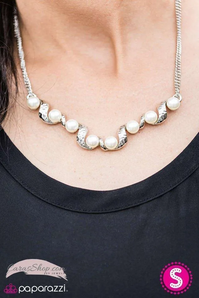 Crazy About You White Pearl Necklace and matching Earrings - Paparazzi Accessories