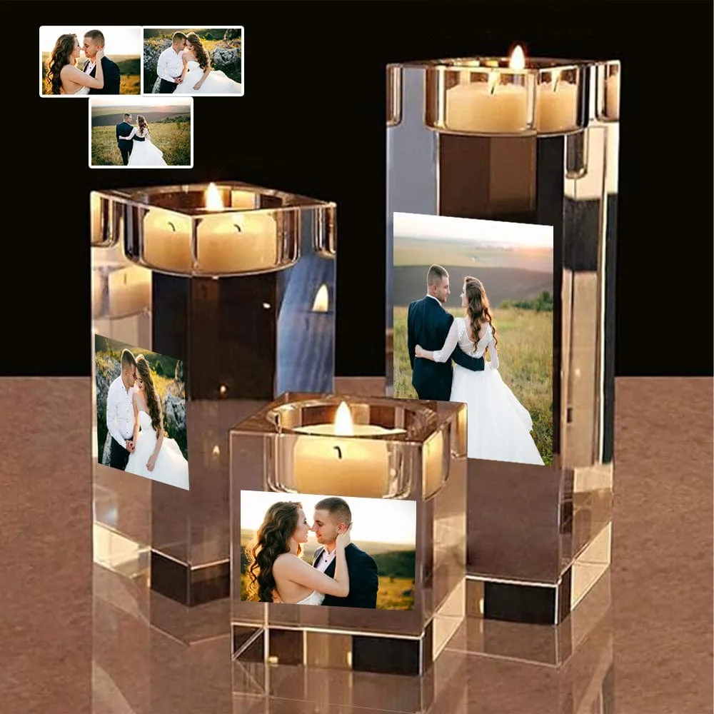 Custom Photo Set of 3 Elegant Crystal Tealight Holders