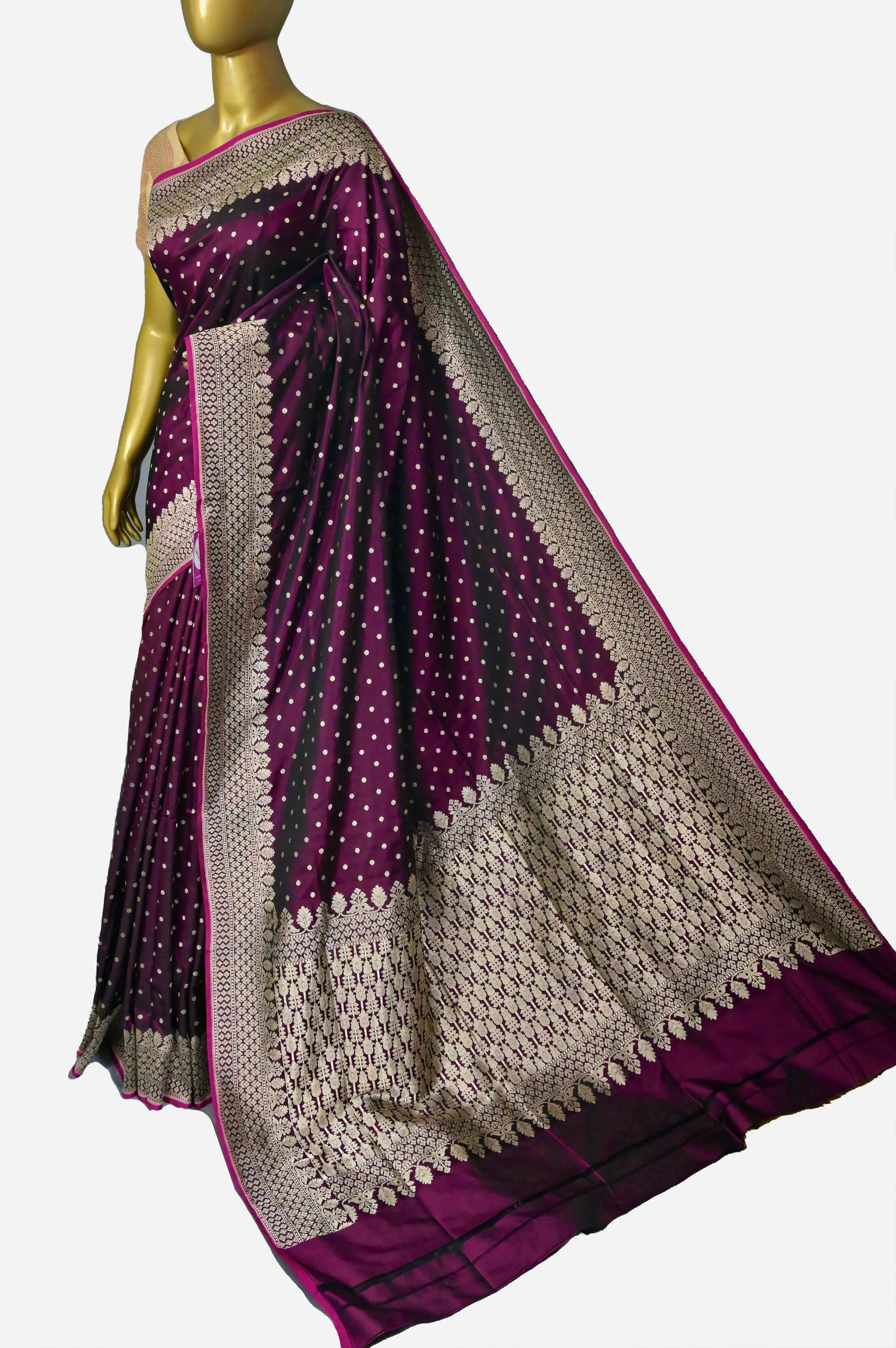 Dark Maroon Color Mashru Banarasi Saree with Zari Buti Work