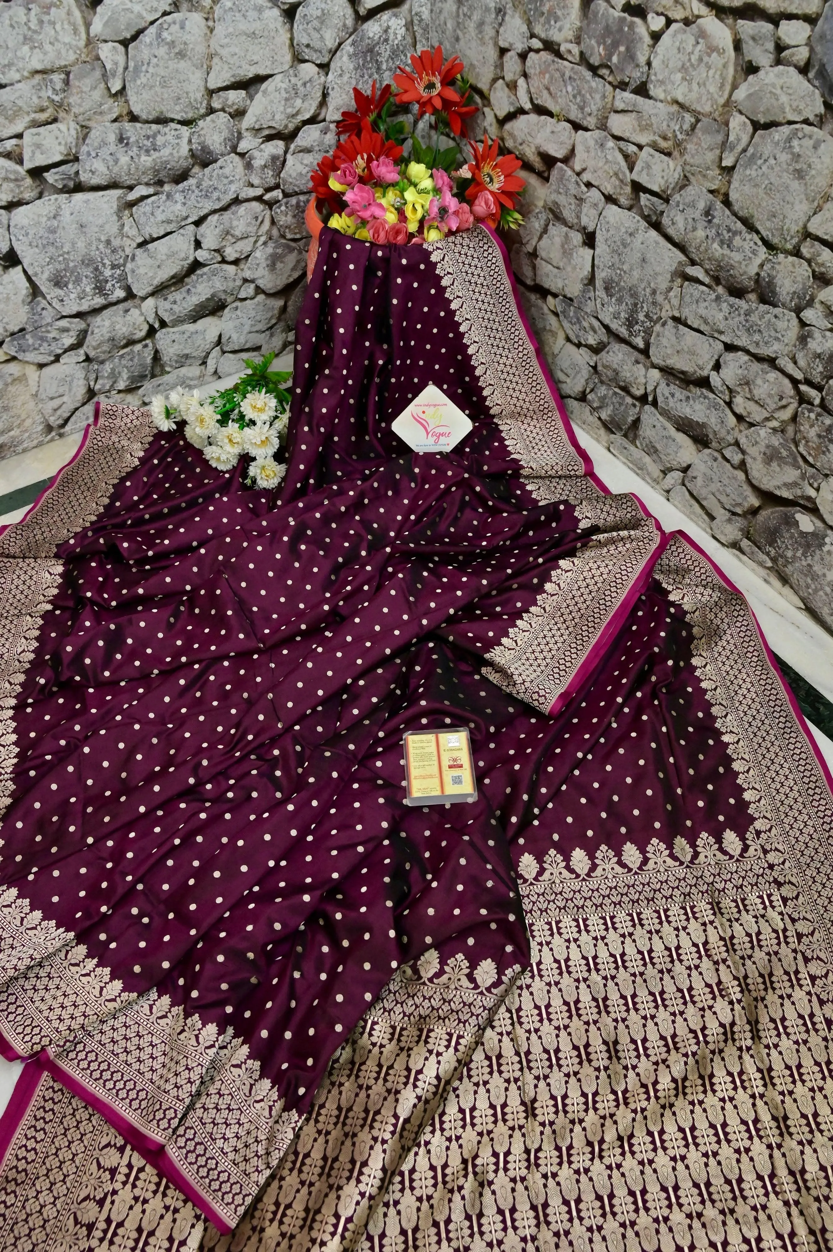 Dark Maroon Color Mashru Banarasi Saree with Zari Buti Work