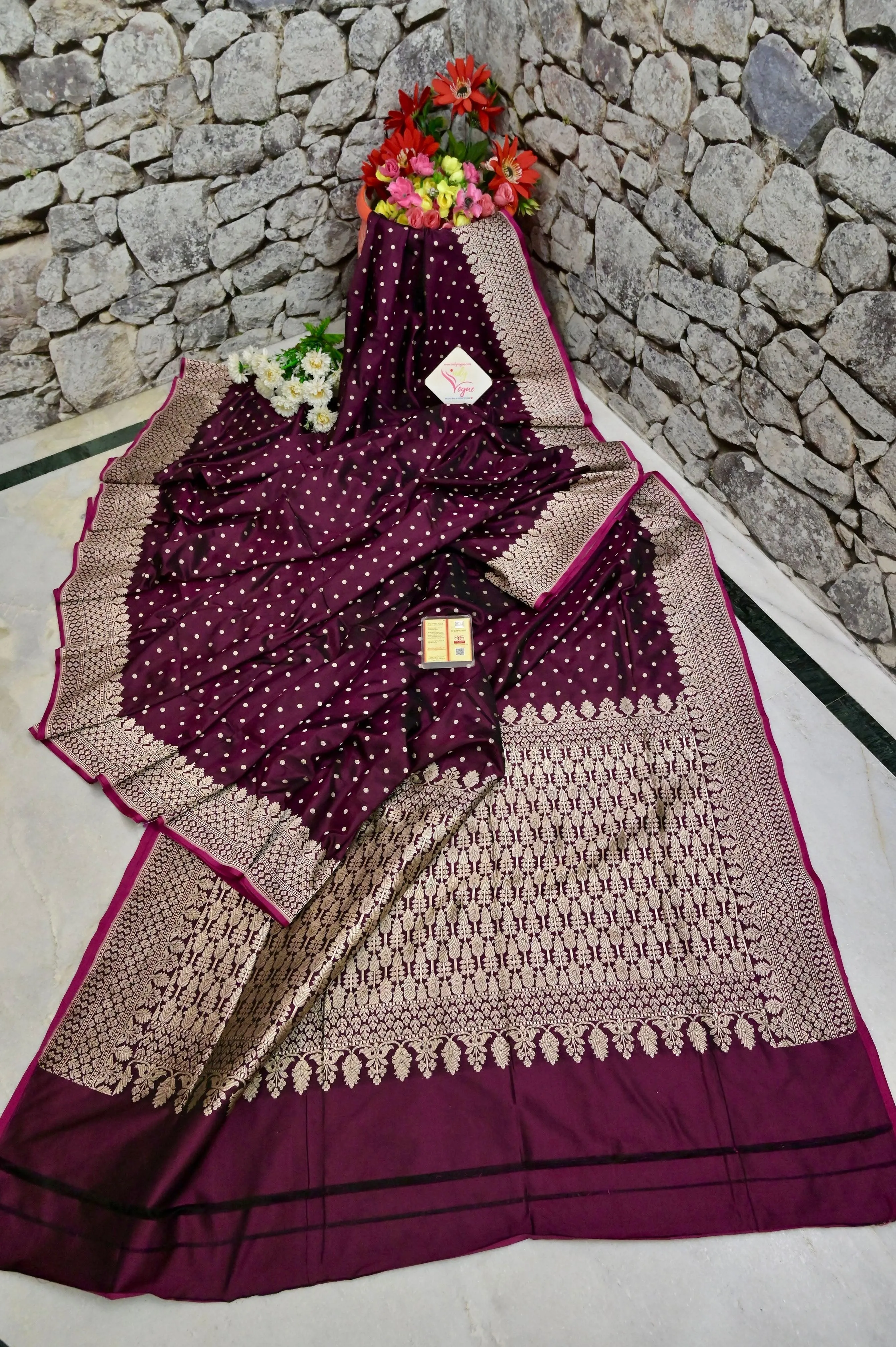 Dark Maroon Color Mashru Banarasi Saree with Zari Buti Work