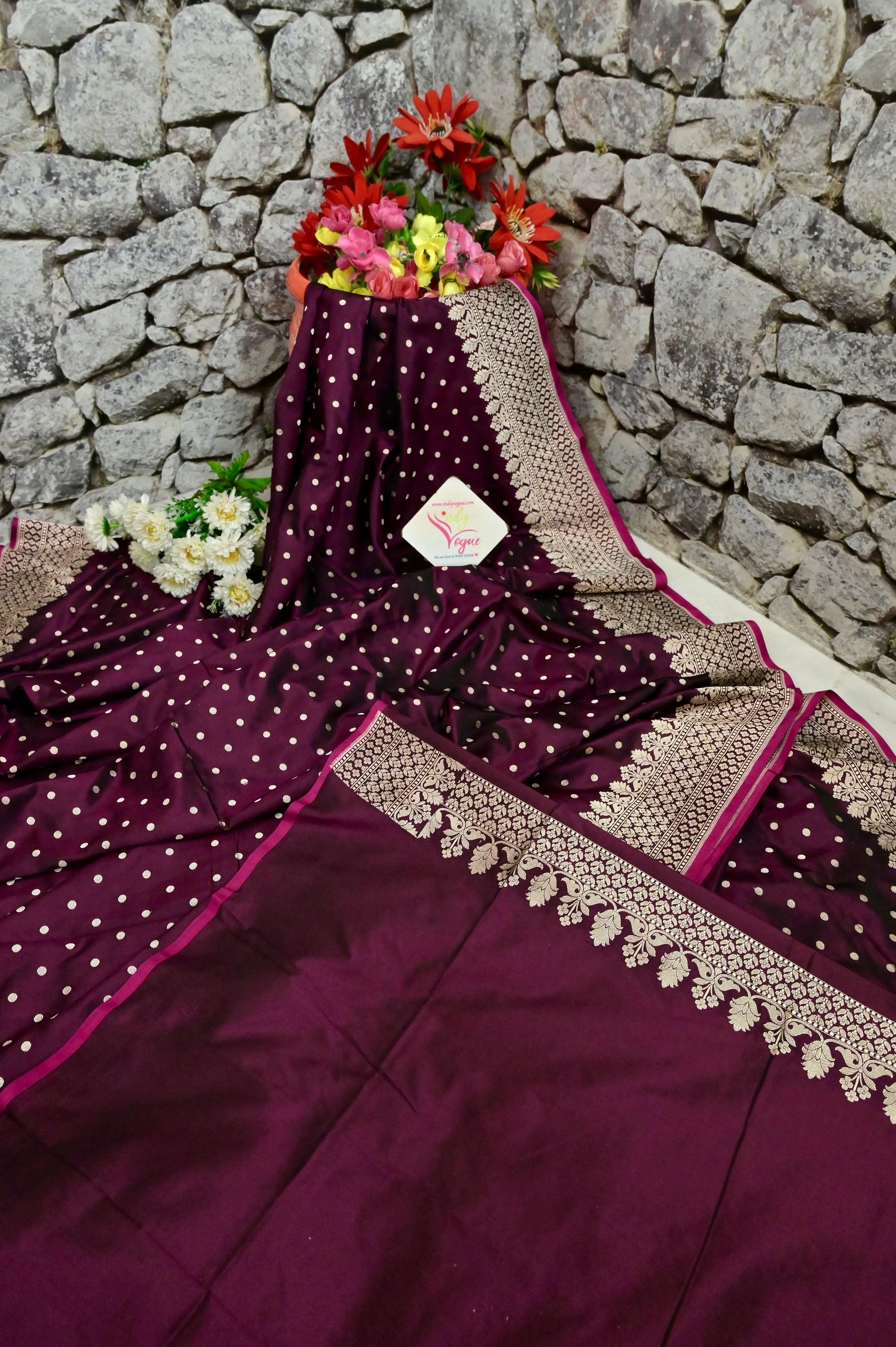 Dark Maroon Color Mashru Banarasi Saree with Zari Buti Work