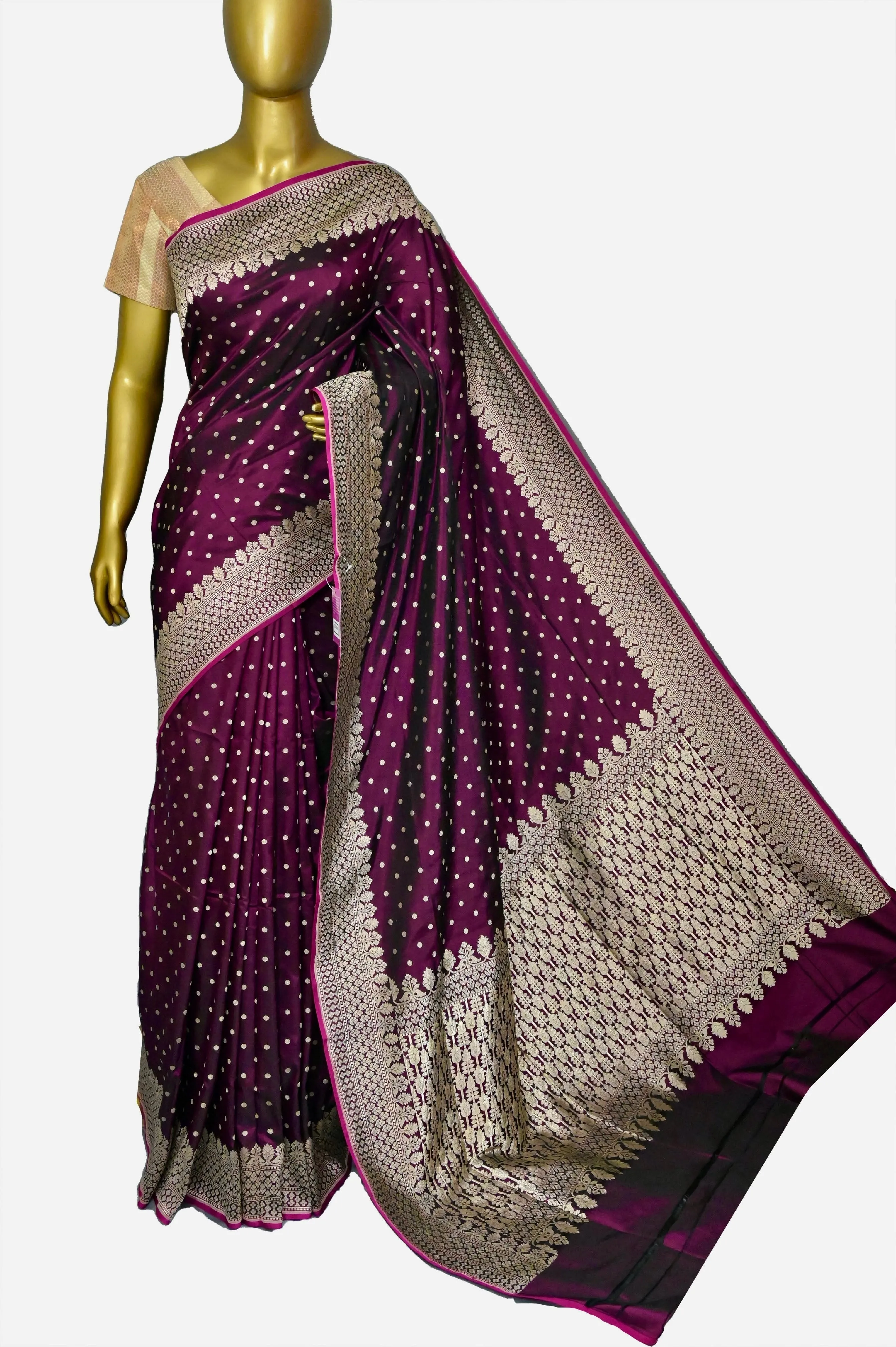 Dark Maroon Color Mashru Banarasi Saree with Zari Buti Work