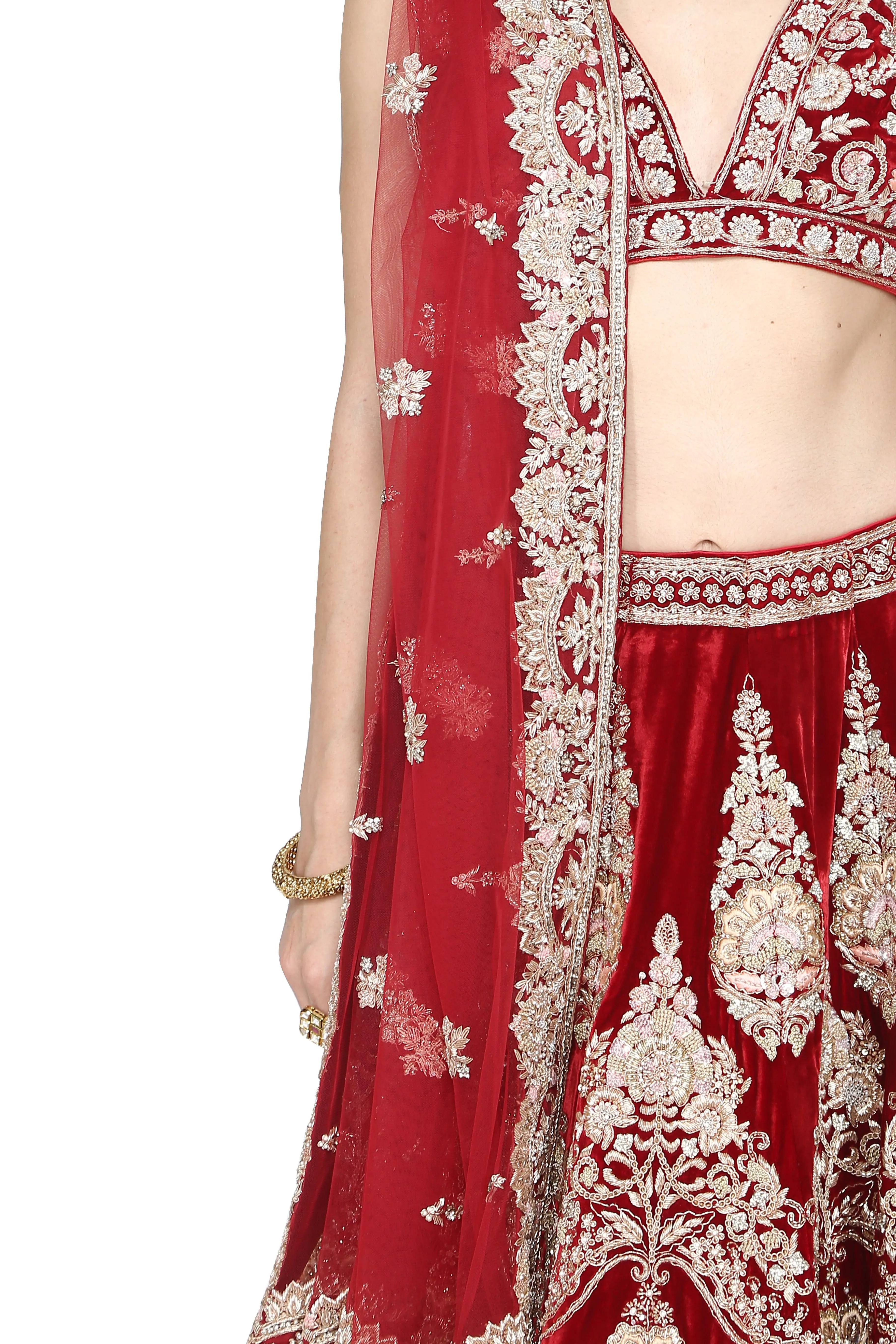 Deep red lehenga set.