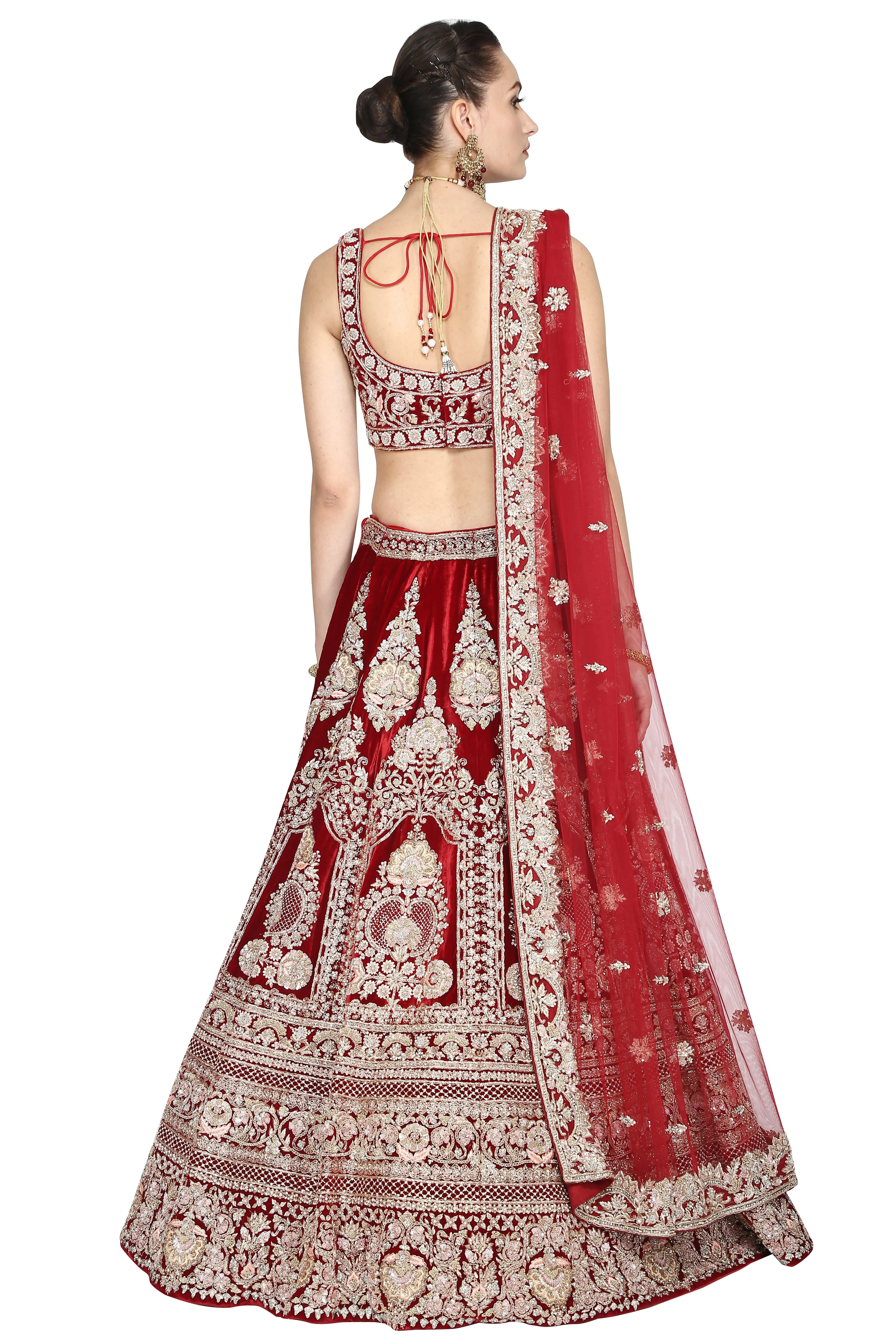 Deep red lehenga set.