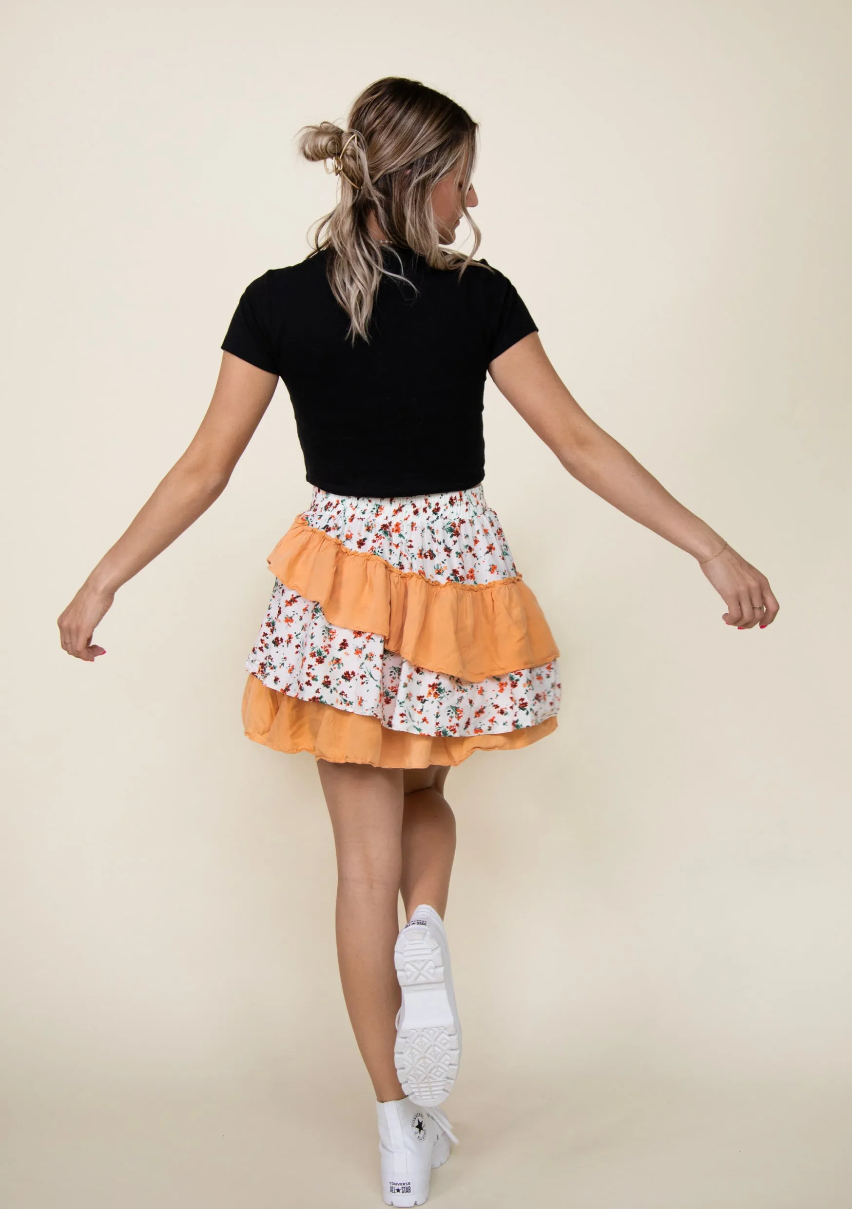 Deep Summer Floral Ruffle Mini Skirt