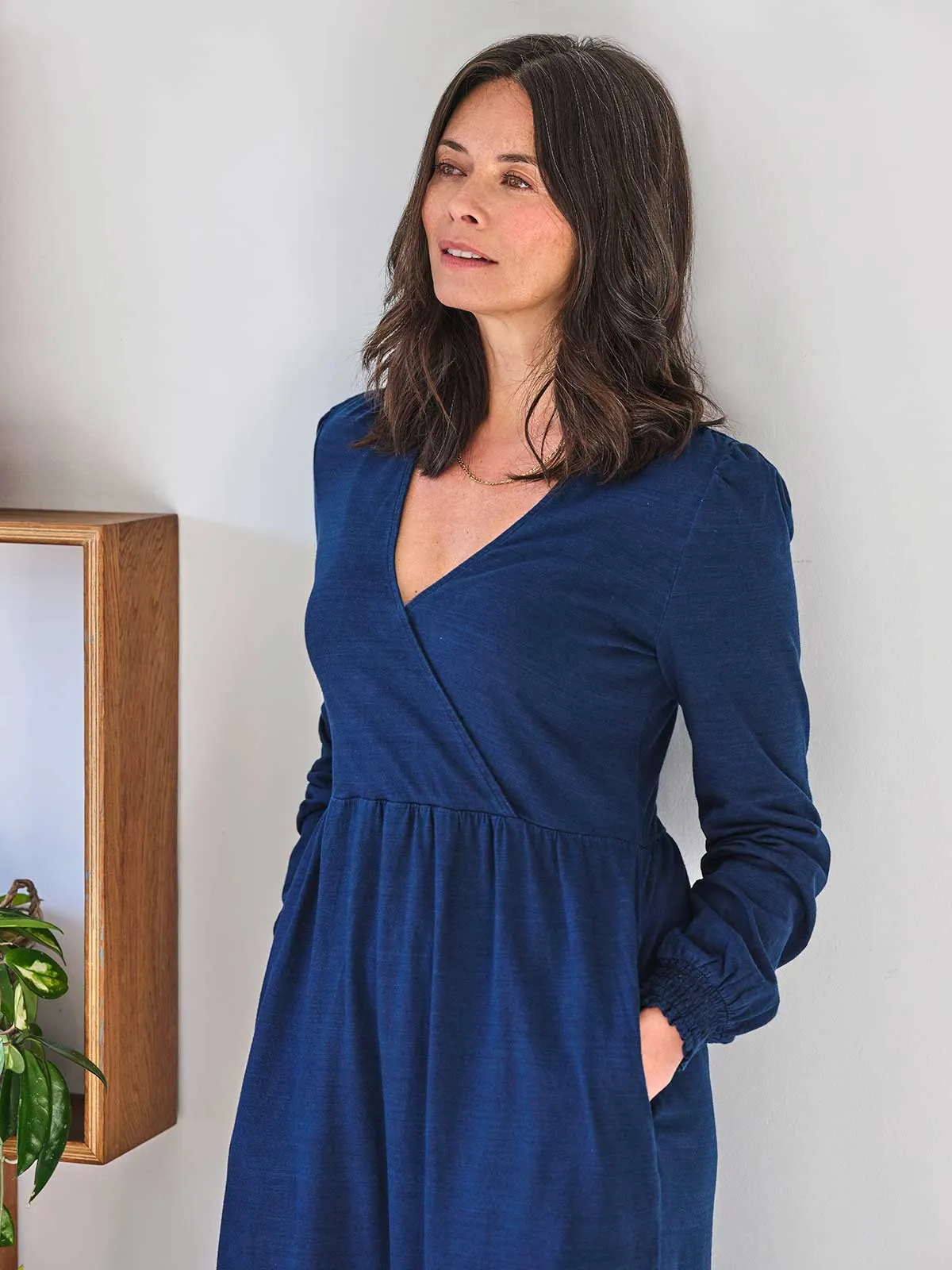 Denim Jersey Wrap Dress - Blue