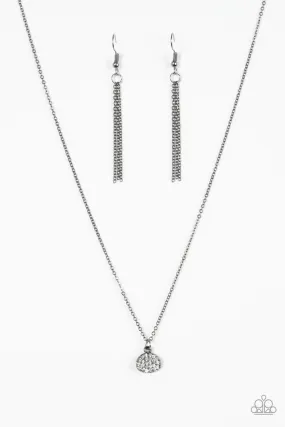 Diamond Debonair Gunmetal Black and White Rhinestone Necklace - Paparazzi Accessories