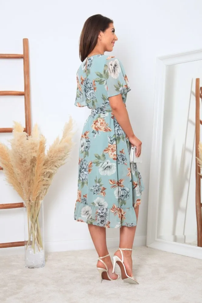 Double Second Floral Print Frill Hem Wrap Dress