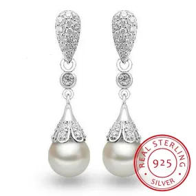 Elegant Party Freshwater Pearl Dangle Earrings - 925 Sterling Silver