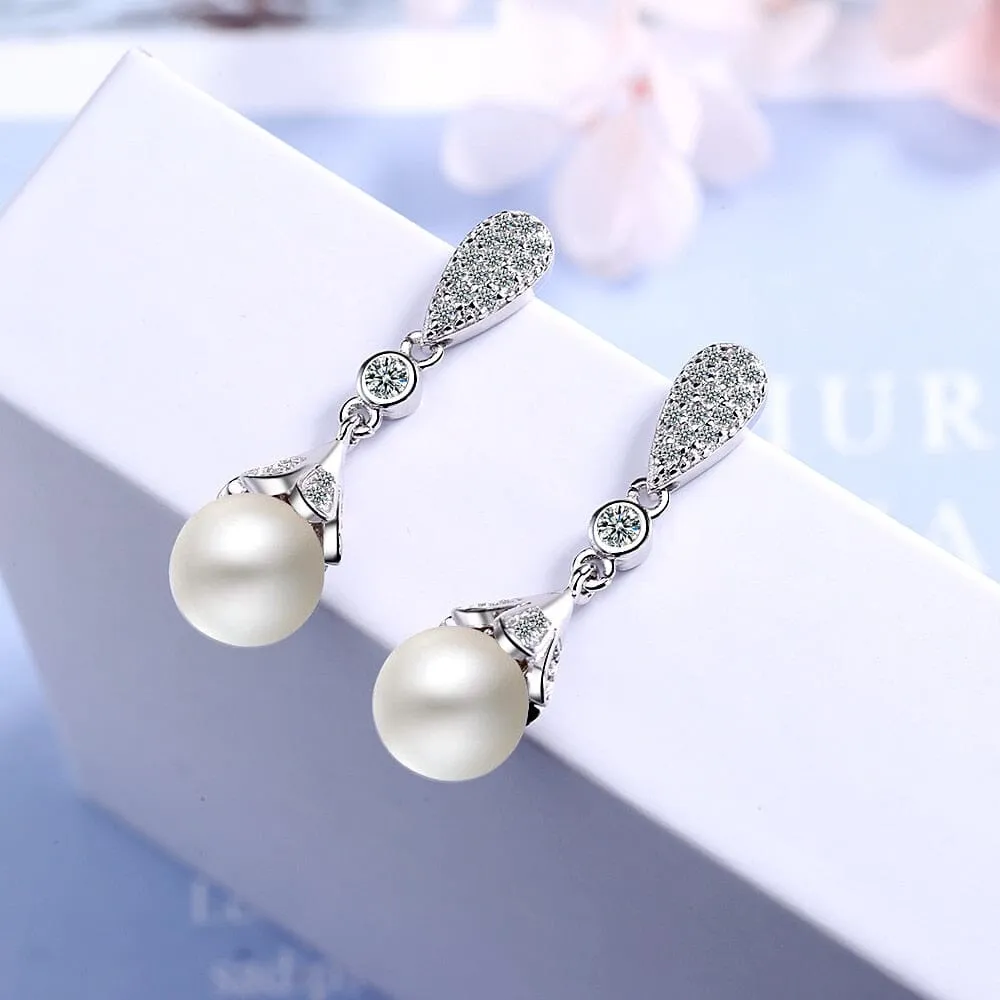 Elegant Party Freshwater Pearl Dangle Earrings - 925 Sterling Silver