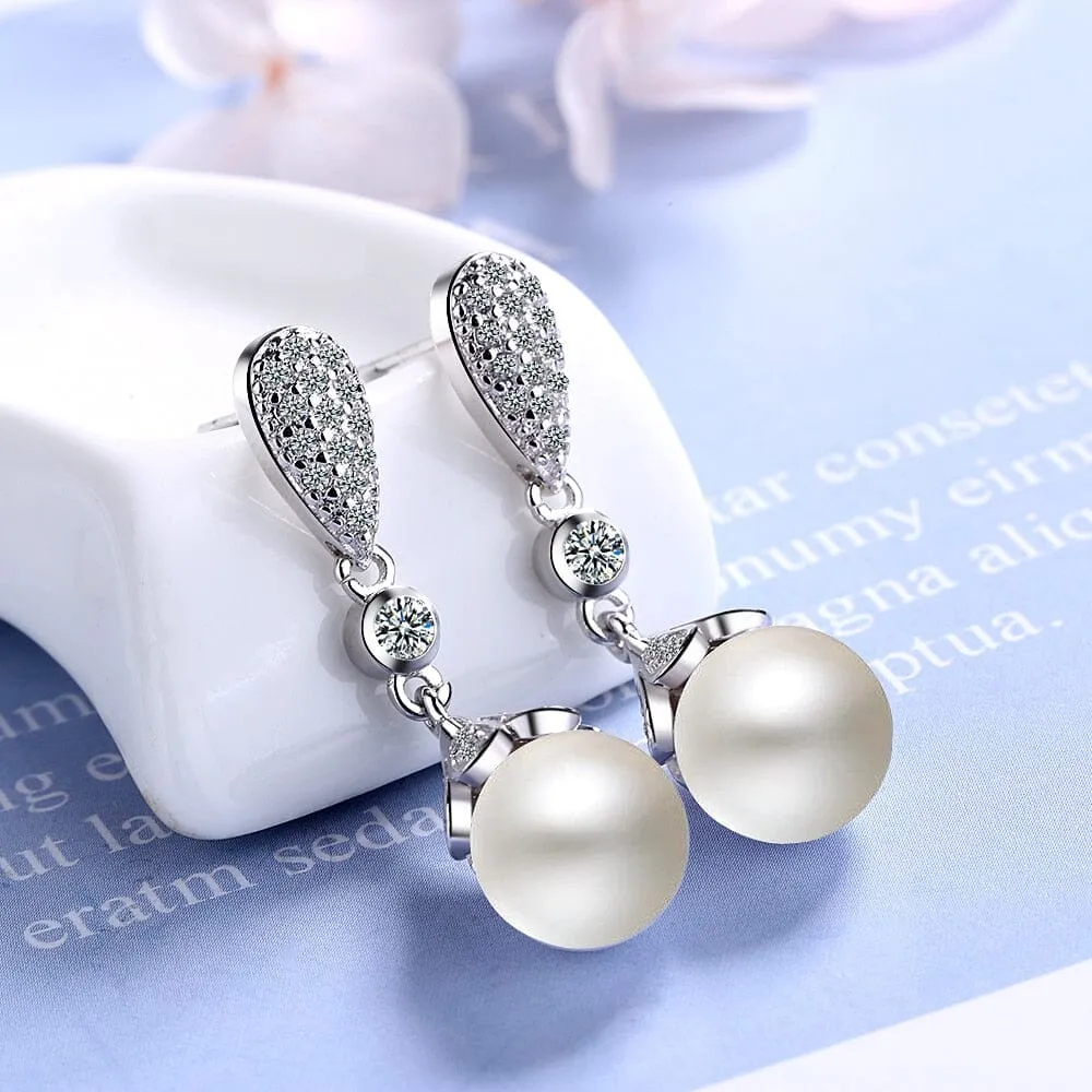 Elegant Party Freshwater Pearl Dangle Earrings - 925 Sterling Silver