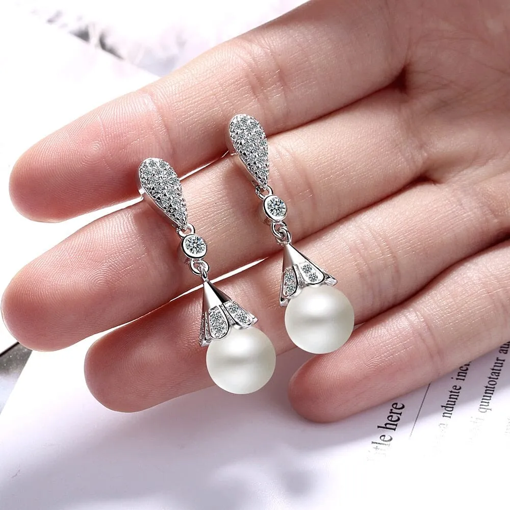 Elegant Party Freshwater Pearl Dangle Earrings - 925 Sterling Silver