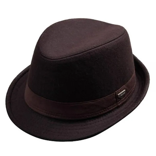 Elegant Wide Brim Wool Felt Fedora Trilby Hat with Black Hatband