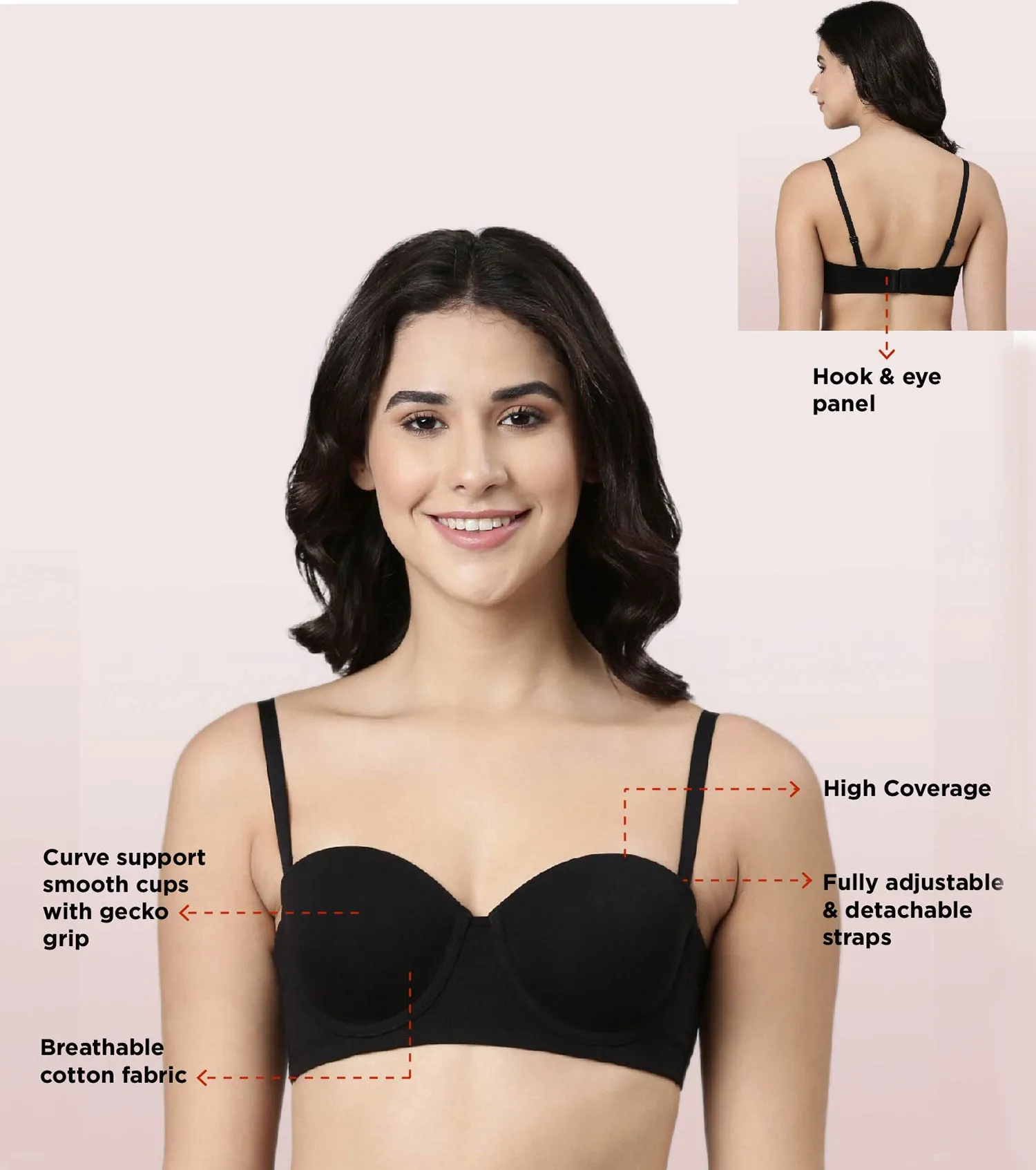 Enamor Multiway Bra For Women | High Coverage Cotton Strapless Bra For No Spill Coverage | A078Enamor Multiway Bra For Women | High Coverage Cotton Strapless Bra For No Spill Coverage | A078