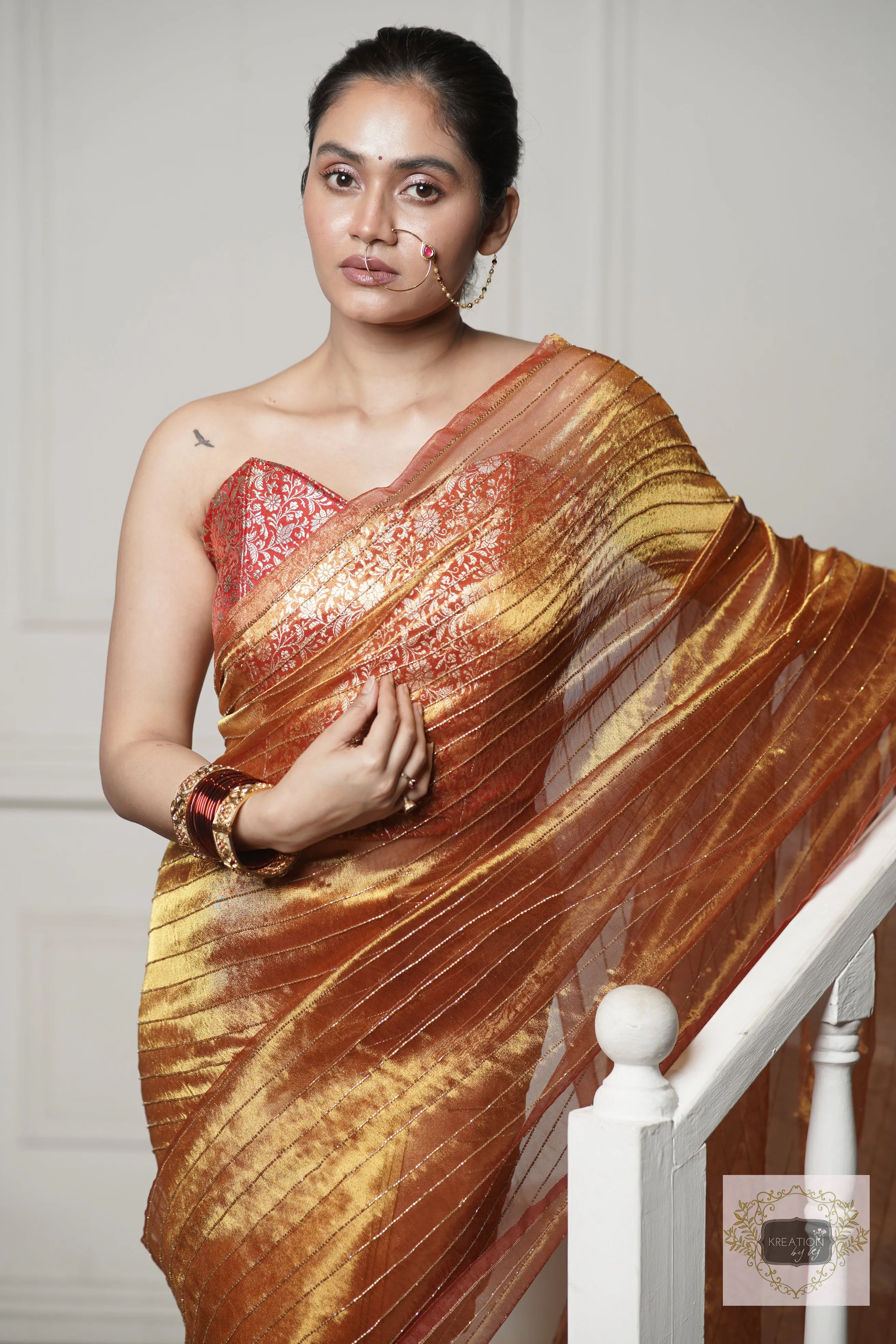 Fiery Gold Tissue Noorani Saree