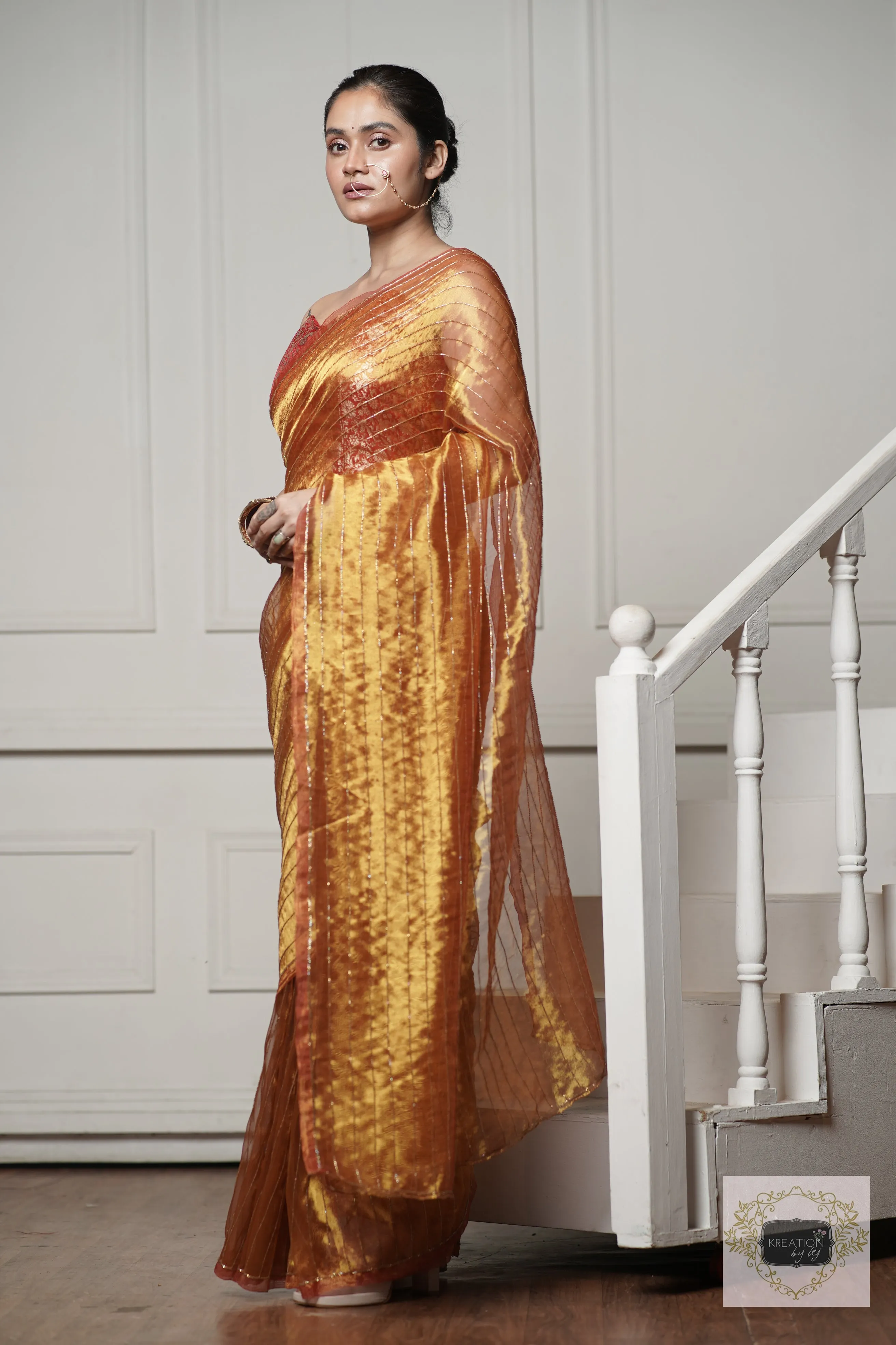 Fiery Gold Tissue Noorani Saree