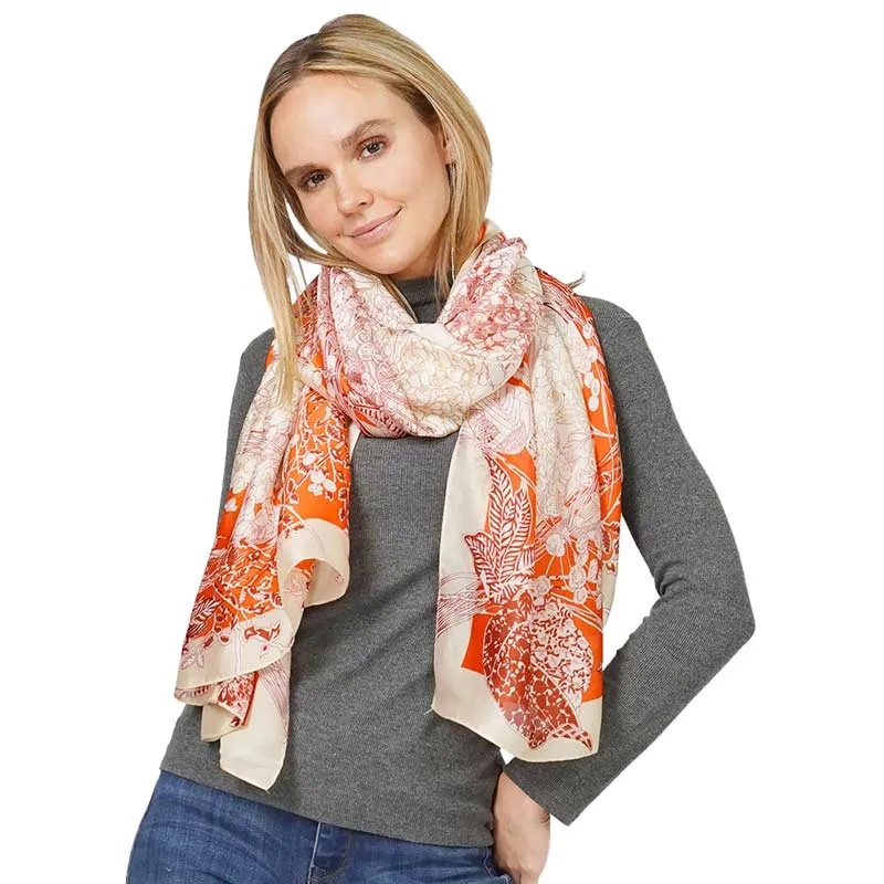 Floral Print Satin Oblong Scarf