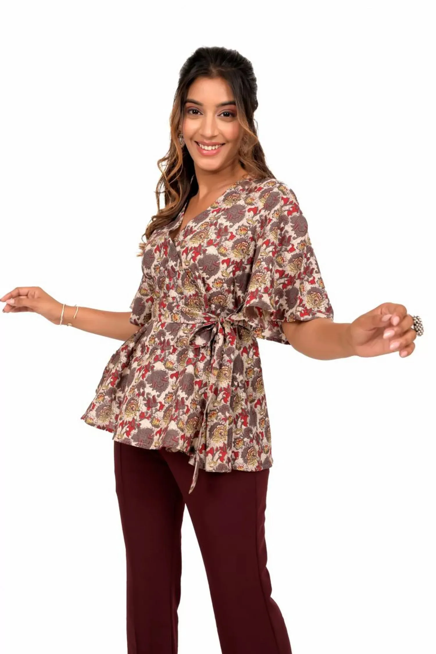 Floral Printed Wraparound Peplum Top