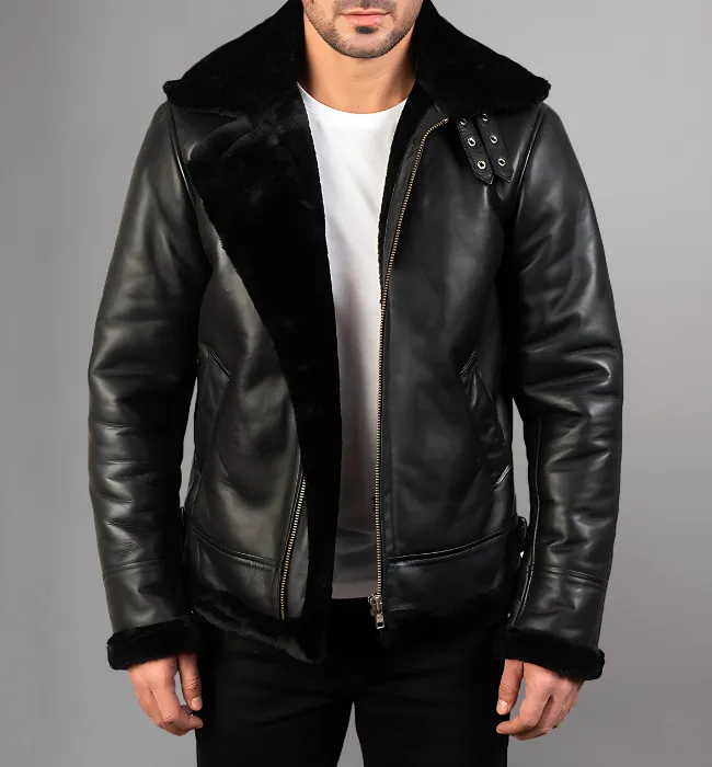 Francis B-3 Black & White Leather Bomber Jacket