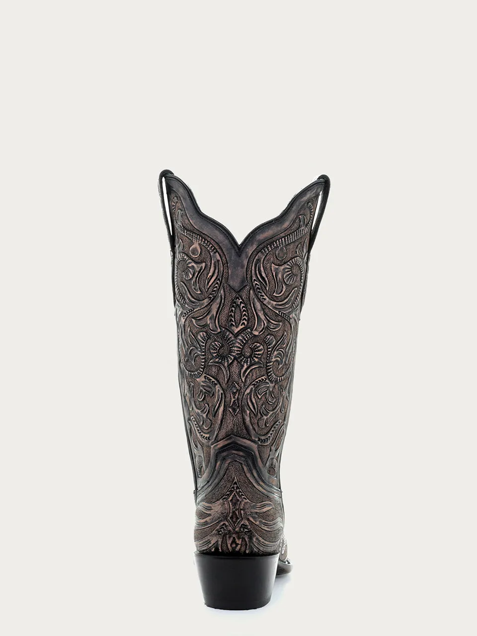 G1471 - WOMEN'S BLACK HANDTOOLED SNIP TOE COWBOY BOOT