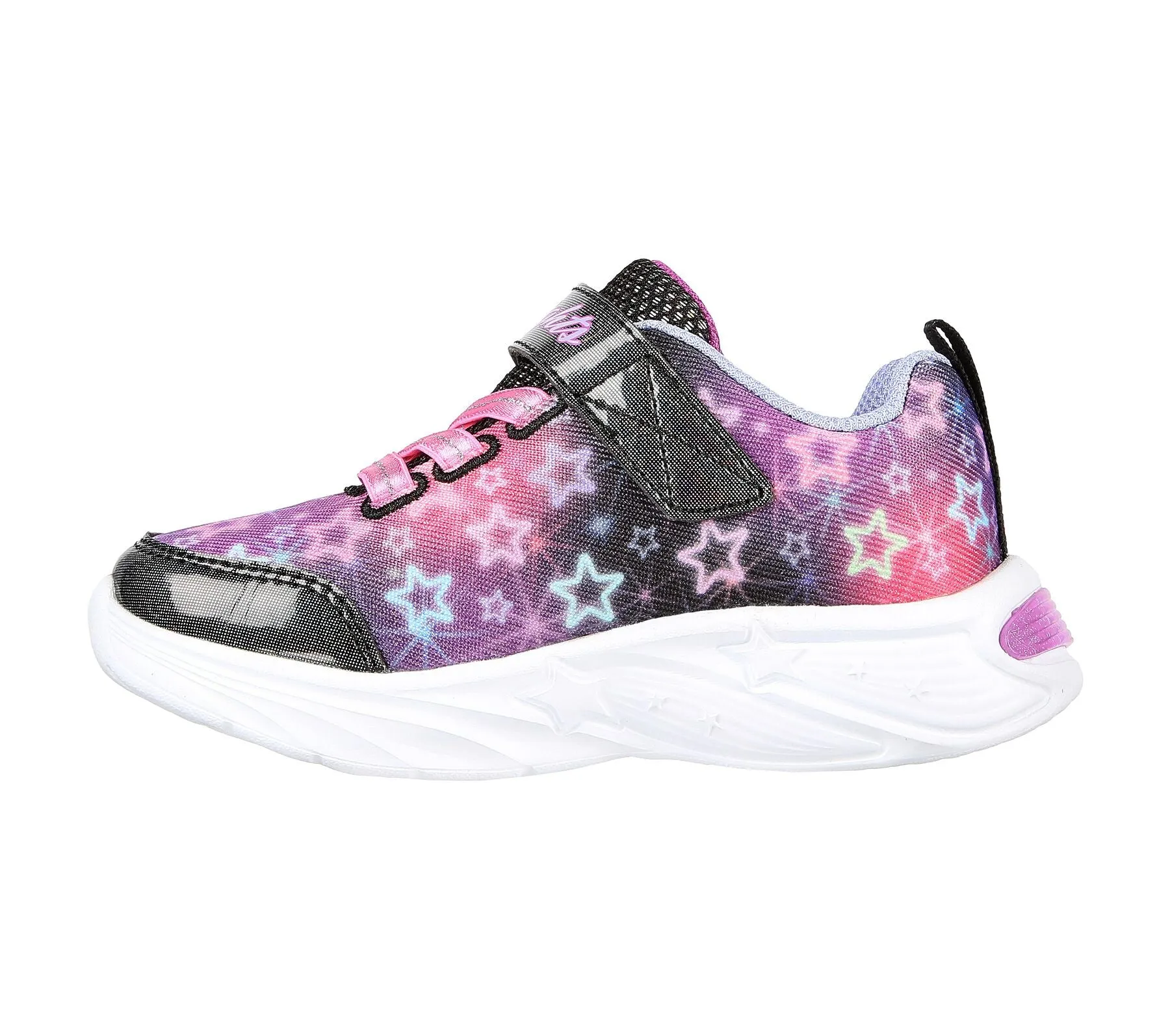 Girls Skechers Trainers Black Multi Strap Light Up Star Sparks 302324N/BKMT