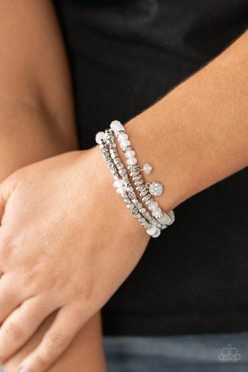 Glacial Glimmer - White Paparazzi Bracelet