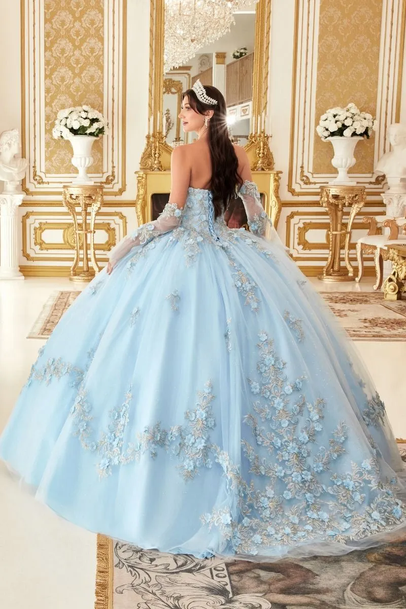 Glamour | Layered Tulle Ball Gown With Floral Applique | LaDivine 15714