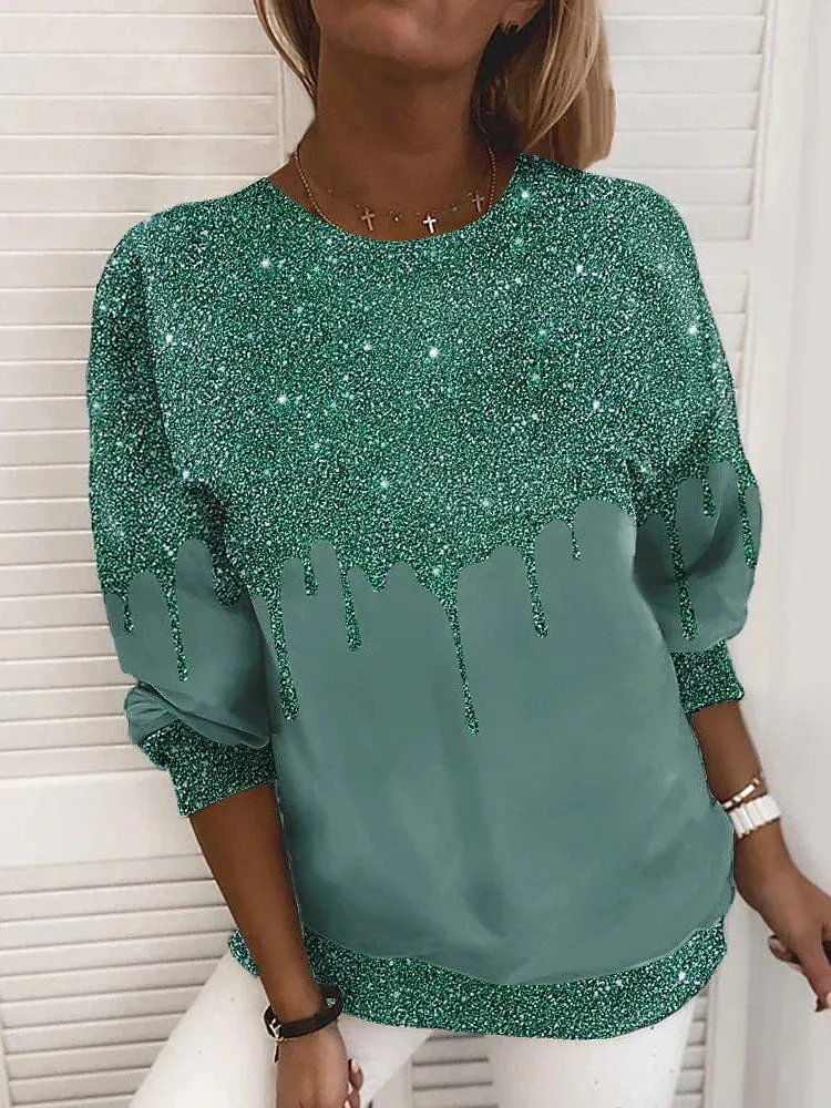 Glittery Plus Size Printed Sweatshirt for Women