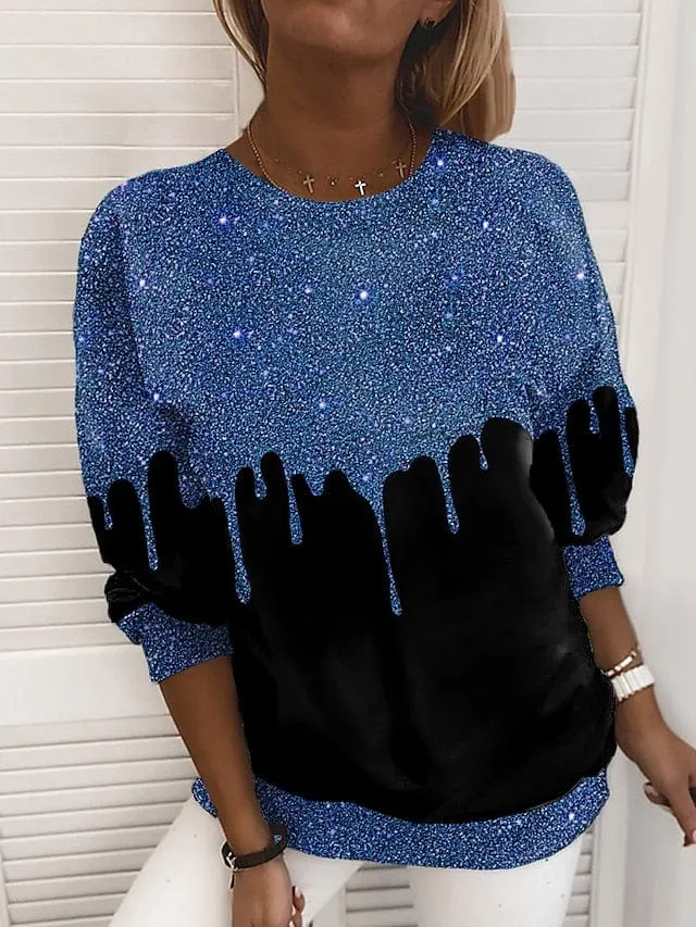 Glittery Plus Size Printed Sweatshirt for Women