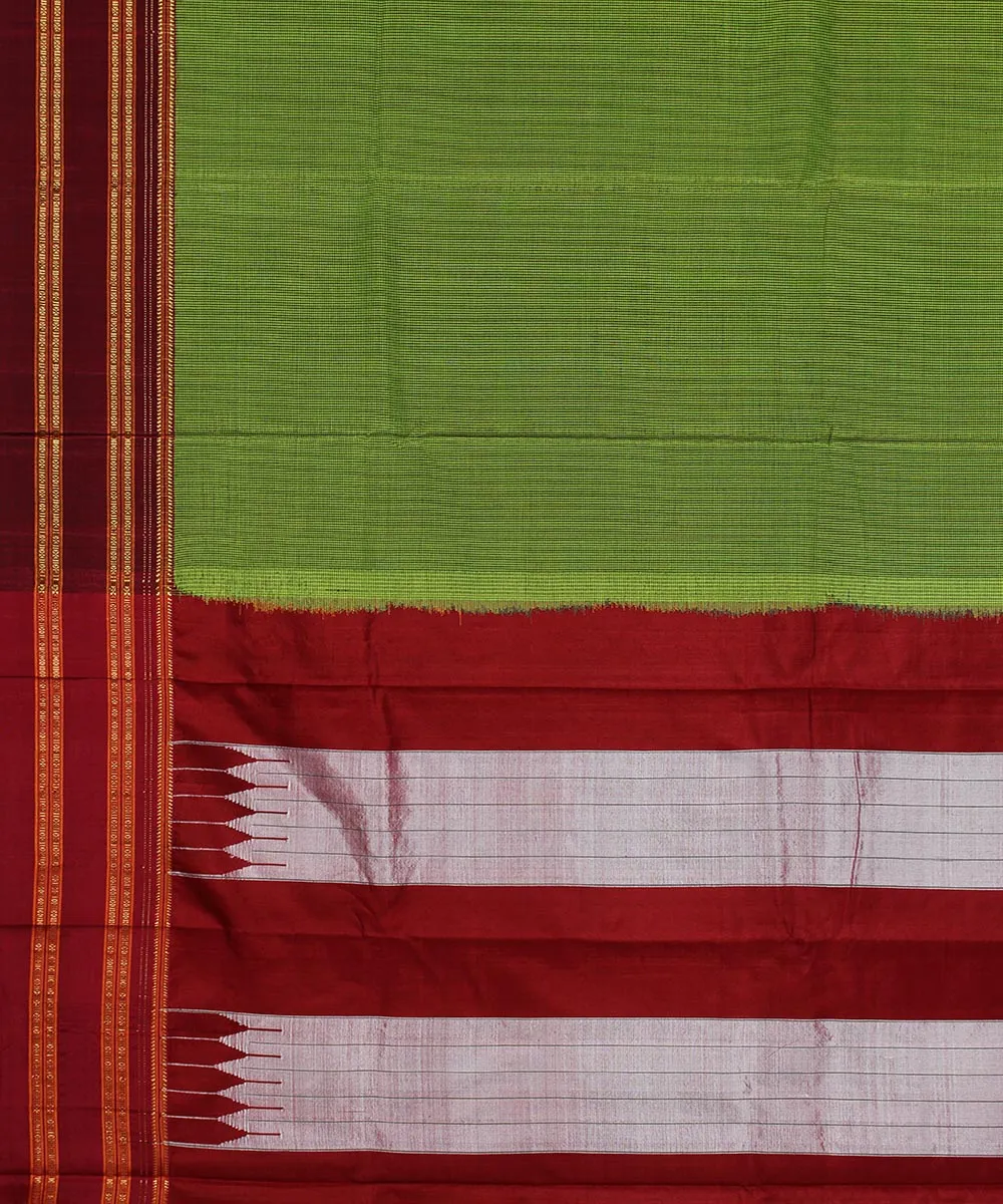 Green small check maroon gayatri border ilkal cotton art silk saree