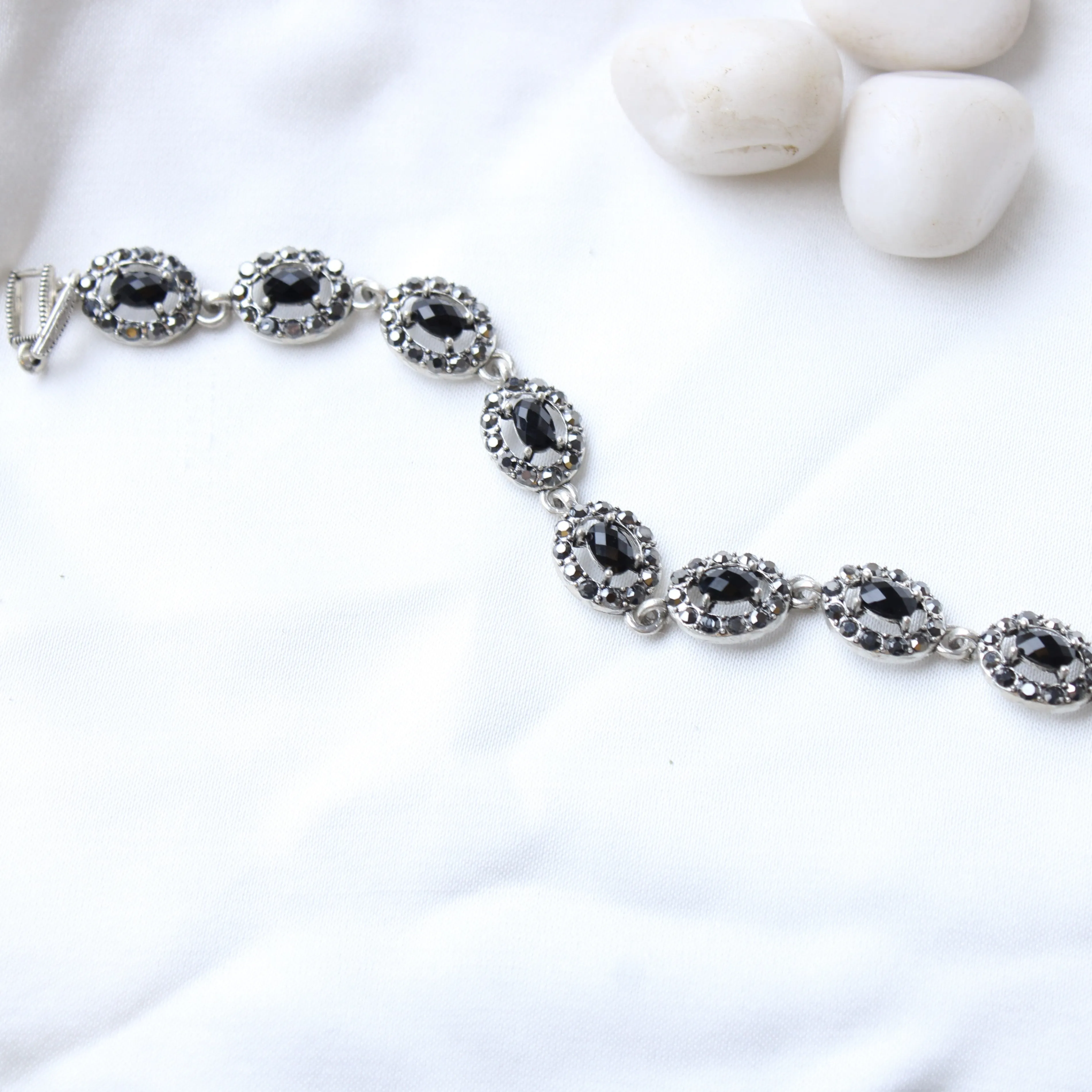 G.Silver Black Stone Bracelet.