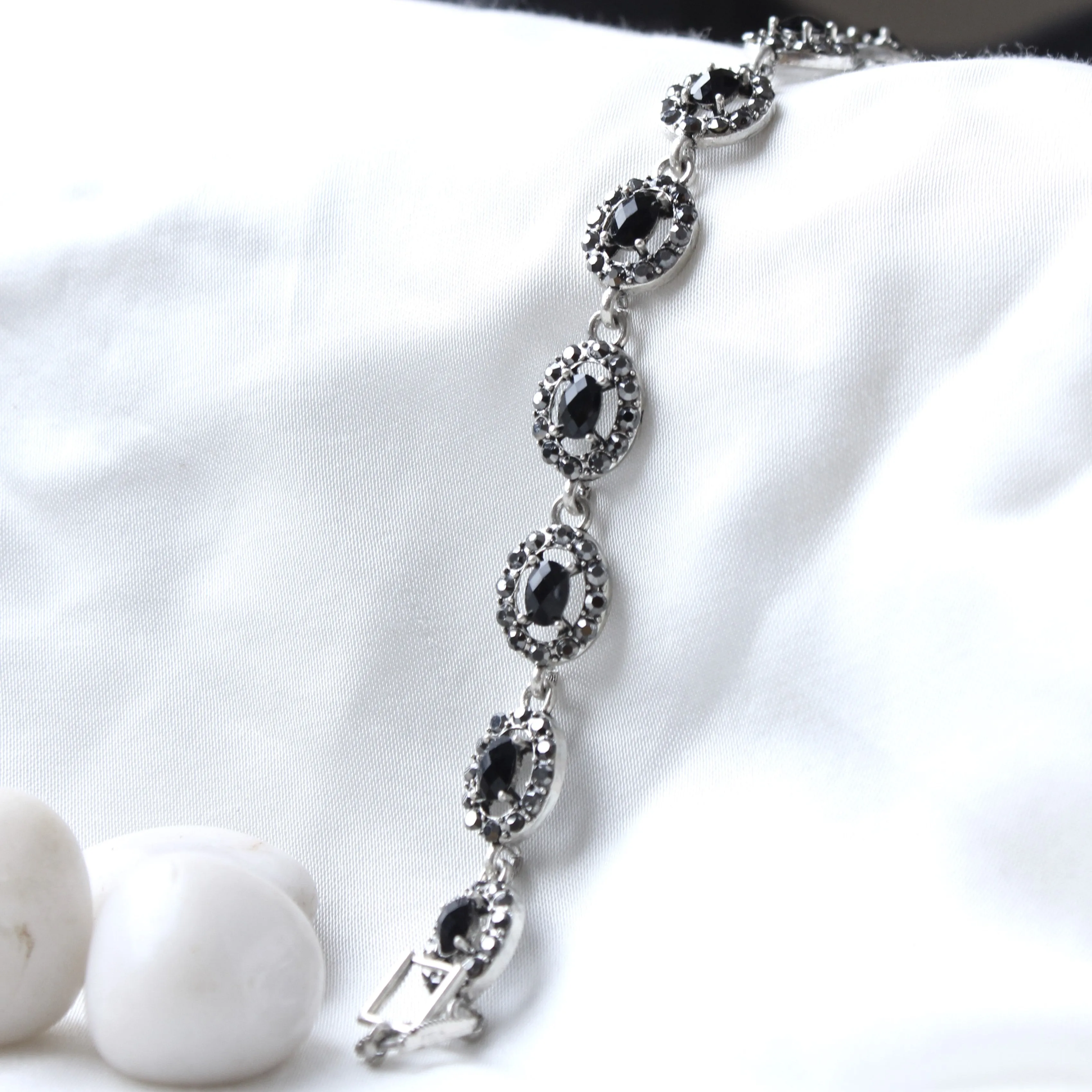 G.Silver Black Stone Bracelet.