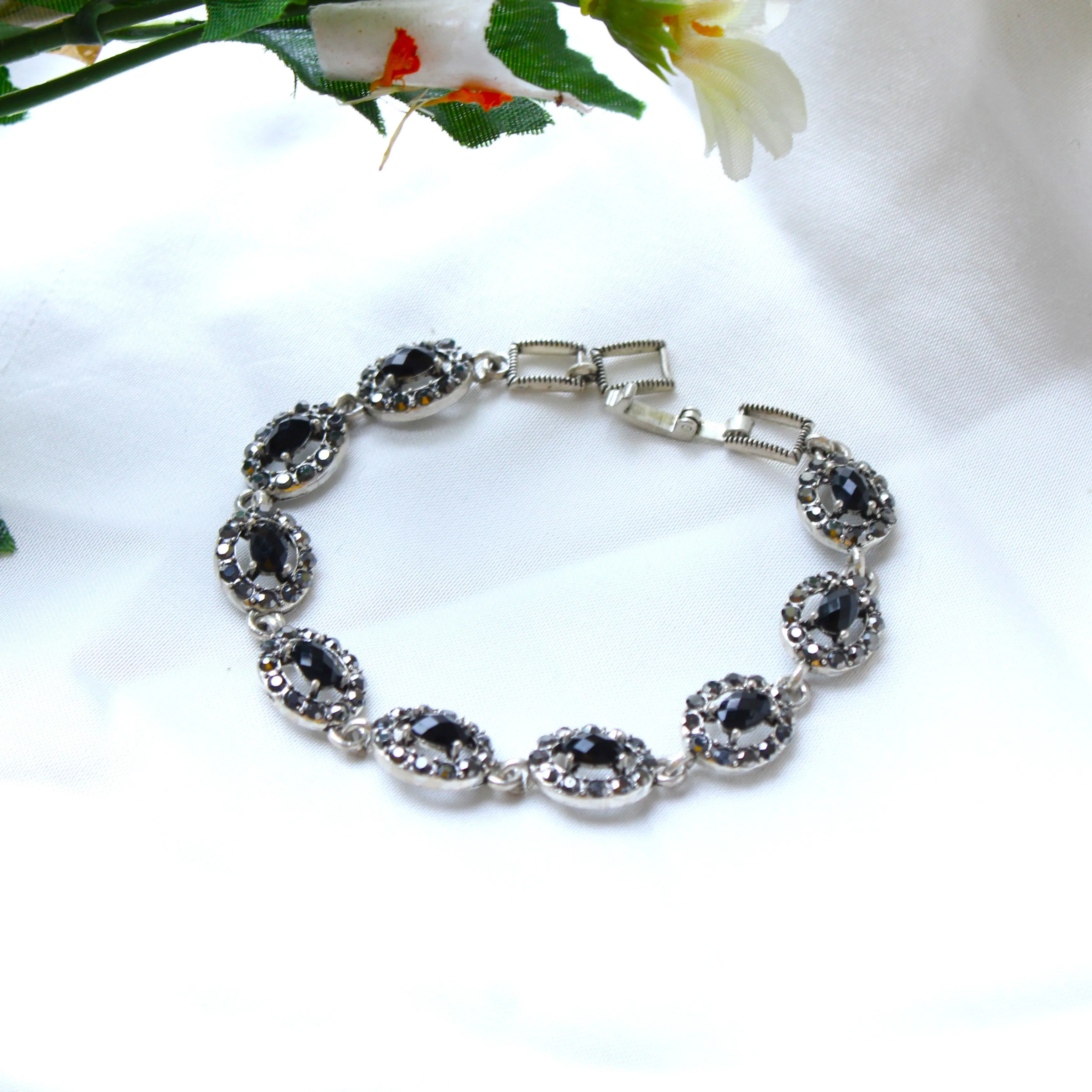 G.Silver Black Stone Bracelet.