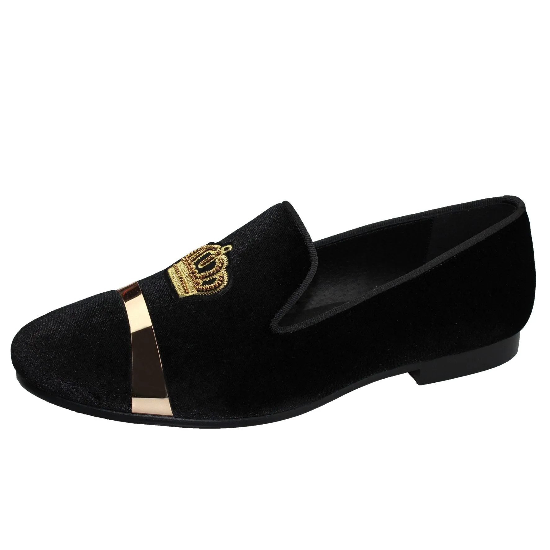 Harpelunde Men Dress Wedding Shoes Bullion Black Velvet Loafers With Gold Plate