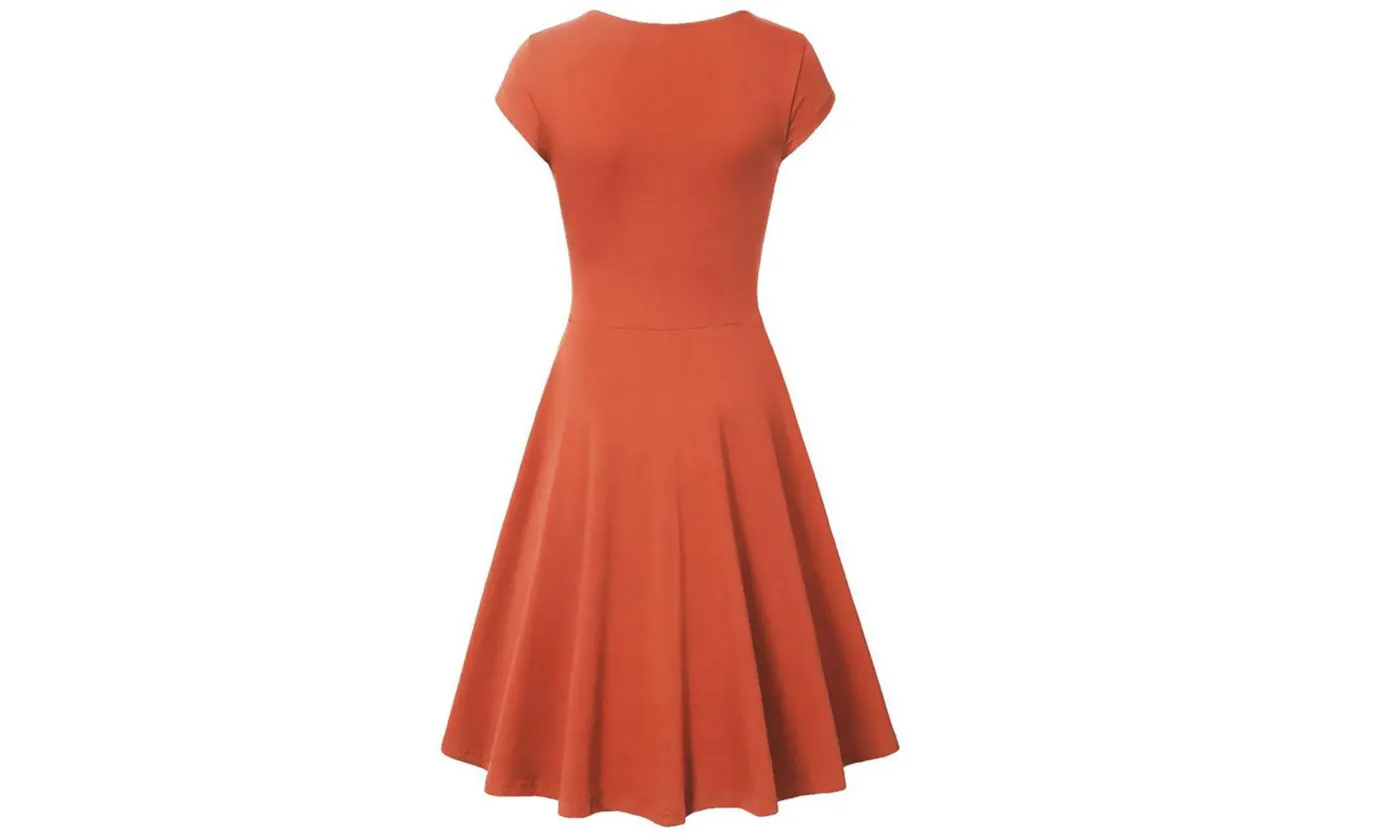 Haute Edition Women's Solid V-Neck Skater Dress