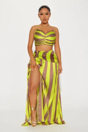 Hey Honey Satin Skirt Set - Lime