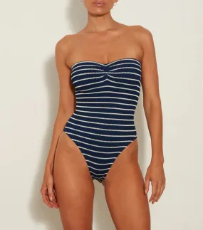 Hunza G - Brooke Swim Stripe Crinkle - Navy/ White