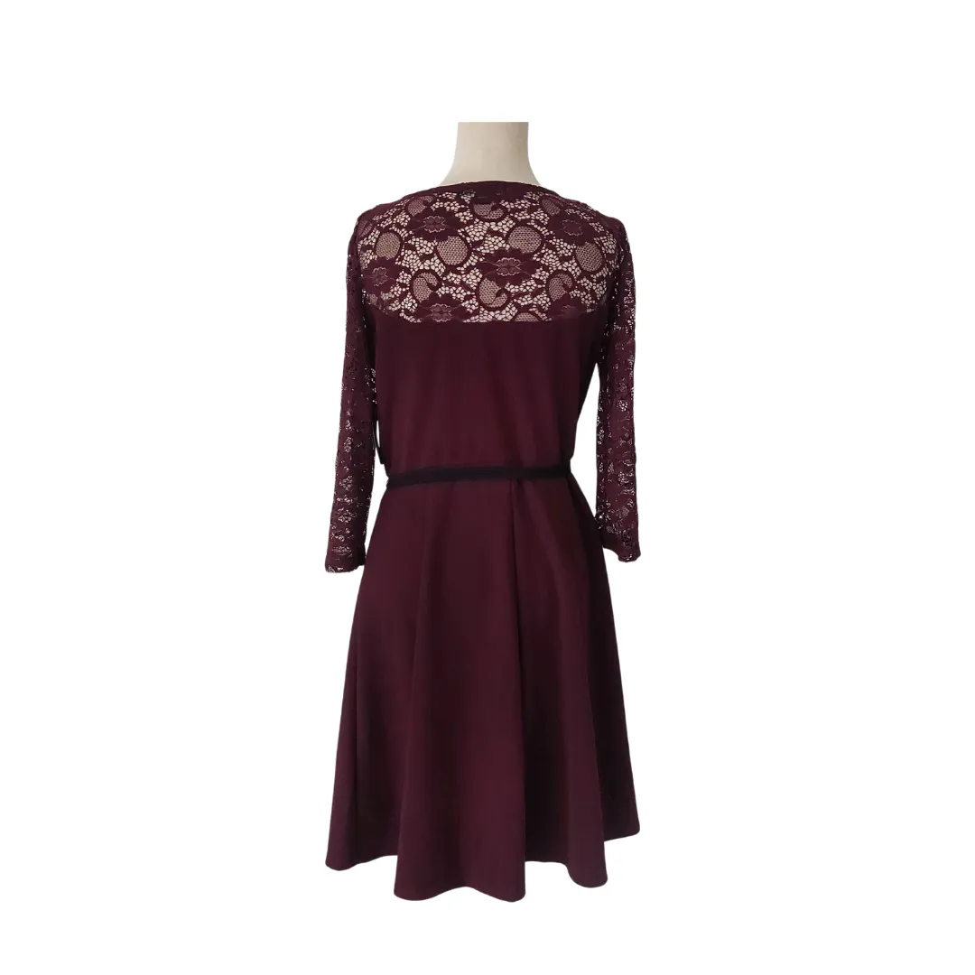 IMPRESS Maroon Lace Knee-length Knit Dress | Brand New |