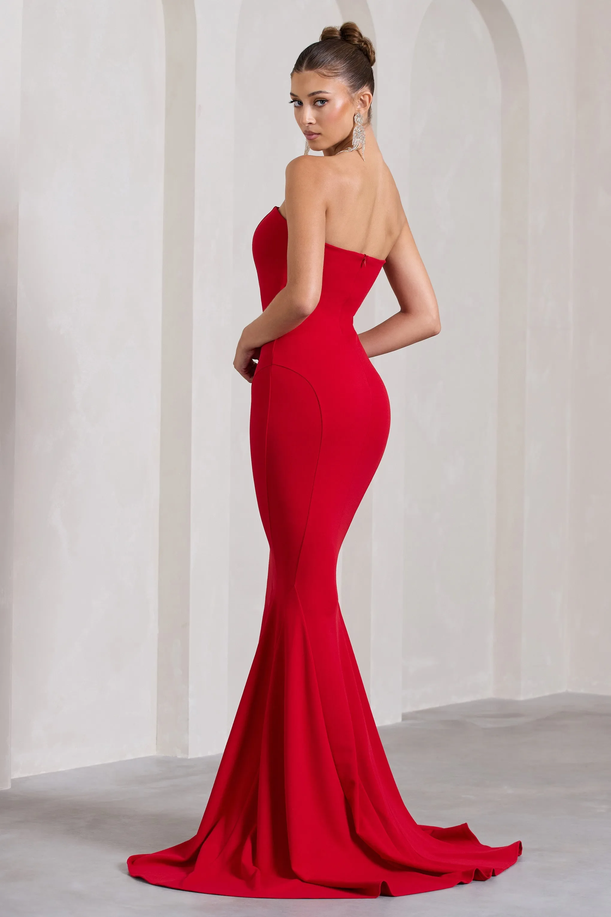 Impress Me | Red Strapless Bandeau Fishtail Maxi Dress